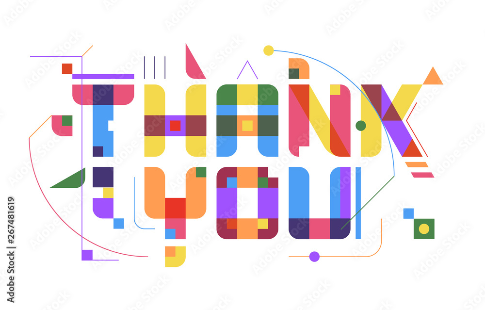 THANK YOU Greeting Card – A postcard design with Colorful funky letters and abstract shapes