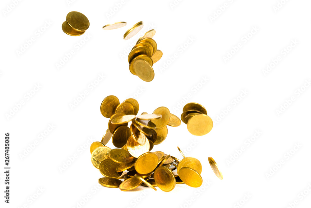 Movement of falling gold coin, flying coin, rain money isolated on ...