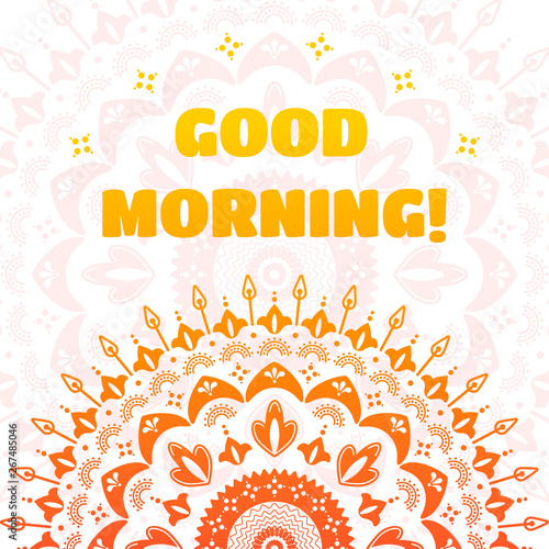 Good morning wish banner template. Folk and boho style print and textile