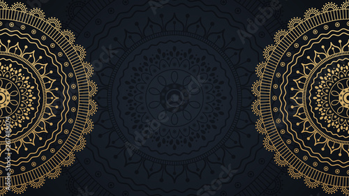 Mandala template illustration with place for text. Golden flowers background