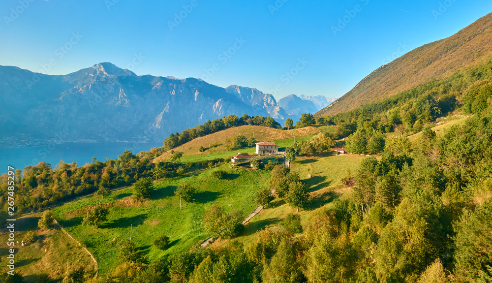 Naklejka premium View of the Lake Garda from Monte Baldo, Italy.Panorama of the gorgeous Garda lake surrounded by mountains in the autumn