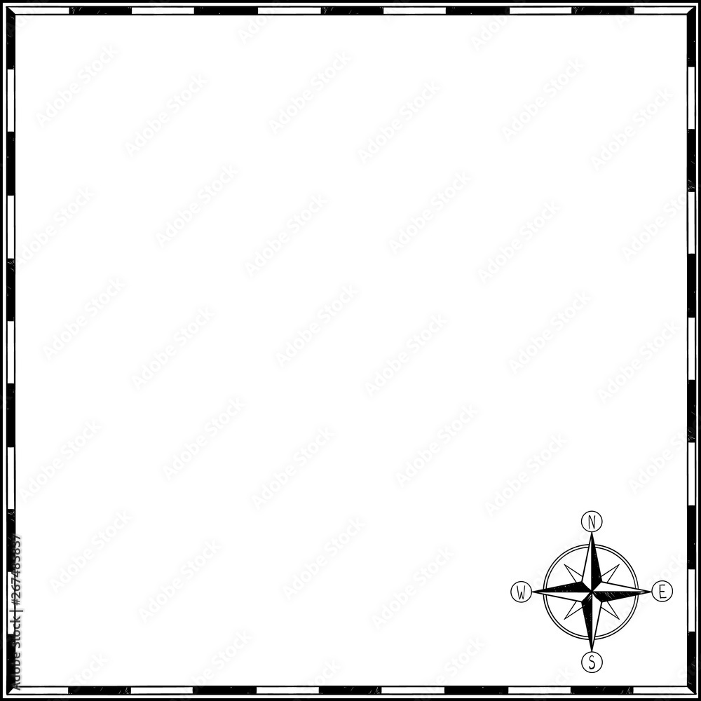 empty pirates treasure map at old paper texture with hand painted frame and rose of wind , tamplate mock up for sea quest , vector illustration empty pirates treasure map at old paper texture with hand painted frame and rose of wind , tamplate mock up for sea quest , vector illustration