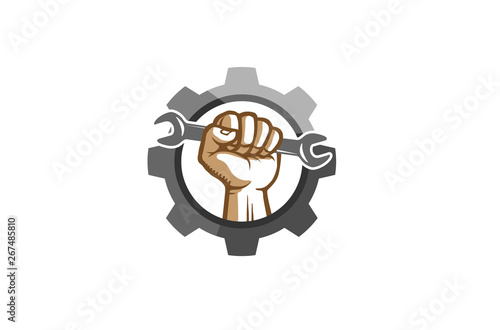 Creative Mechanic Gear Hand Wrench Logo Vector Design Illustration