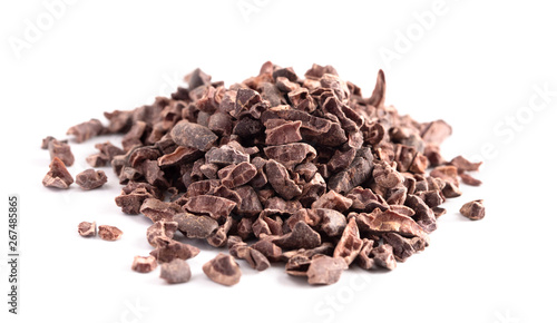 Pile of Raw Chocolate Nibs on a White Background