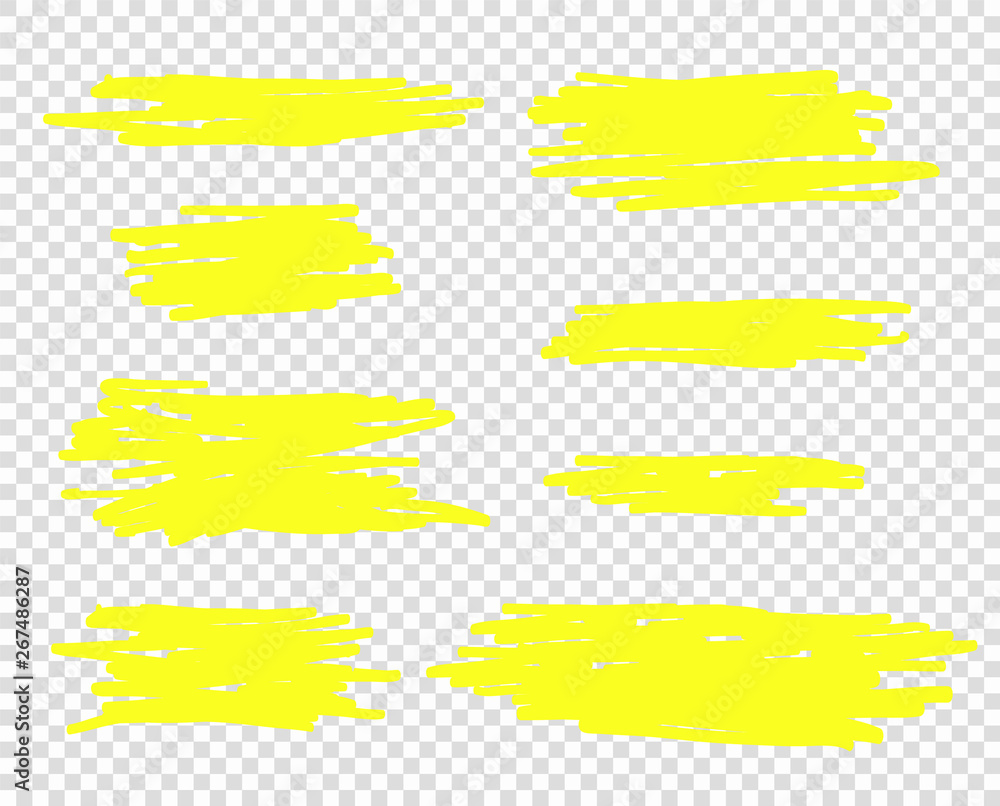 Obraz premium Vector hand drawn yellow marker or brush line. Selection elements, for design. Isolated background.