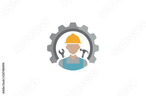 Creative Engineer Worker Gear Logo Design Illustration