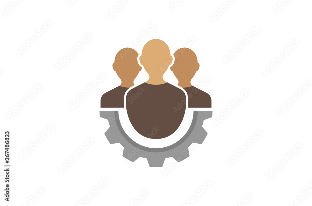 Creative Three People Team Gear Logo Design Illustration Creative Three People Team Gear Logo Design Illustration