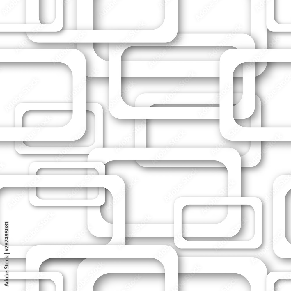 Abstract seamless pattern of randomly arranged gray rectangle frames with soft shadows on white background Abstract seamless pattern of randomly arranged gray rectangle frames with soft shadows on white background