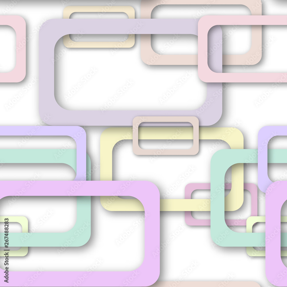 Abstract seamless pattern of randomly arranged colored rectangle frames with soft shadows on white background Abstract seamless pattern of randomly arranged colored rectangle frames with soft shadows on white background