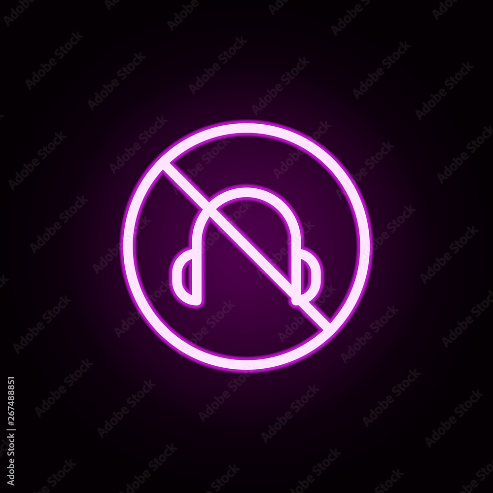 prohibition of headphones neon icon. Elements of ban set. Simple icon for websites, web design, mobile app, info graphics prohibition of headphones neon icon. Elements of ban set. Simple icon for websites, web design, mobile app, info graphics