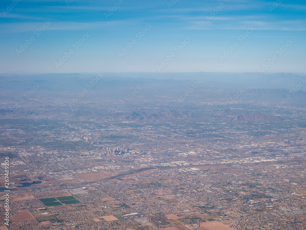 Aerial View of Downtown Phoenix From Airplane