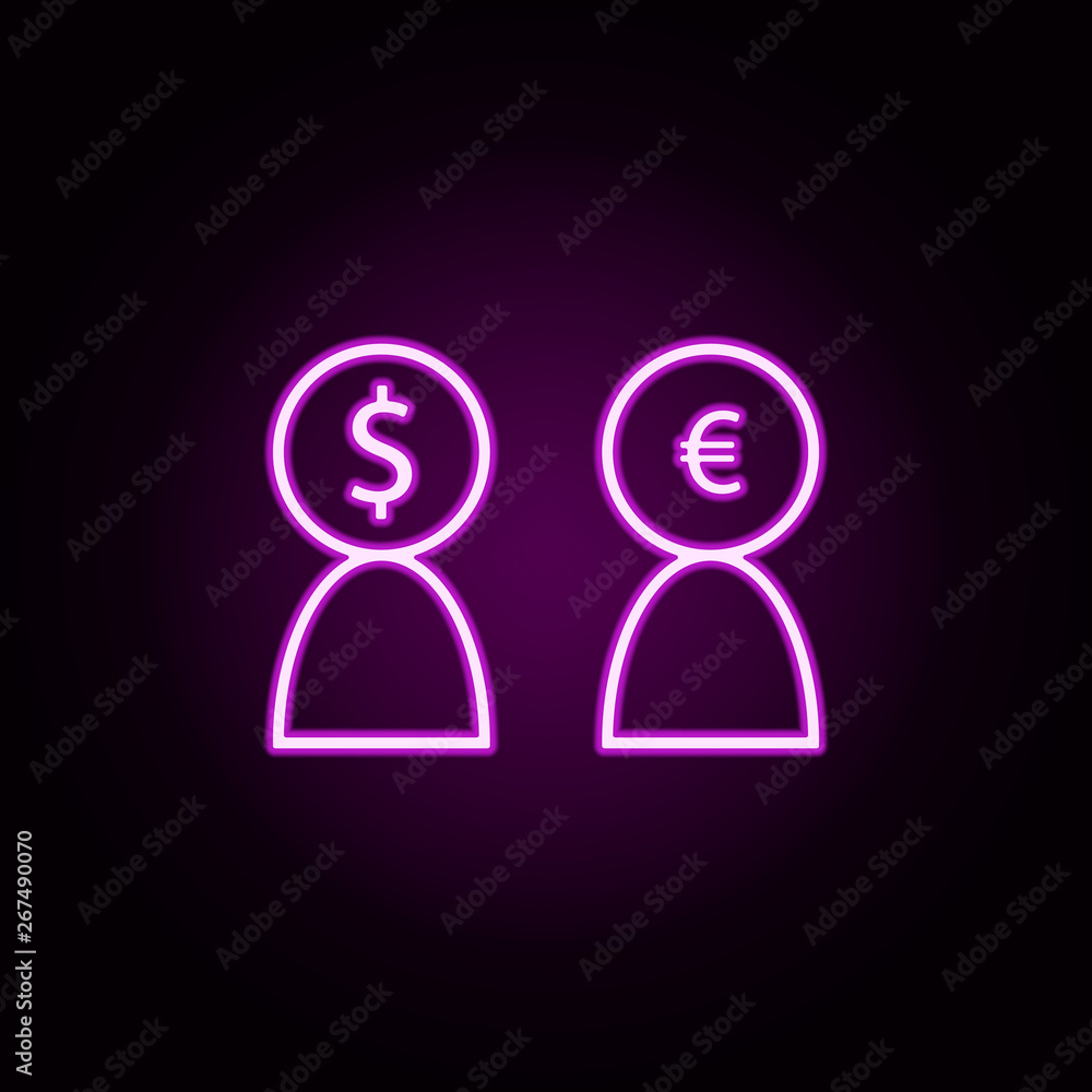 users dollar euro neon icon. Elements of finance set. Simple icon for websites, web design, mobile app, info graphics users dollar euro neon icon. Elements of finance set. Simple icon for websites, web design, mobile app, info graphics