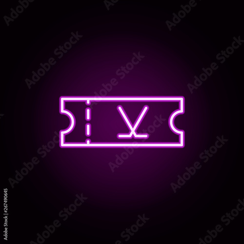 ticket neon icon. Elements of hockey set. Simple icon for websites, web design, mobile app, info graphics