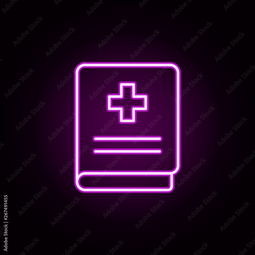 Medicine book neon icon. Elements of medical set. Simple icon for websites, web design, mobile app, info graphics Medicine book neon icon. Elements of medical set. Simple icon for websites, web design, mobile app, info graphics