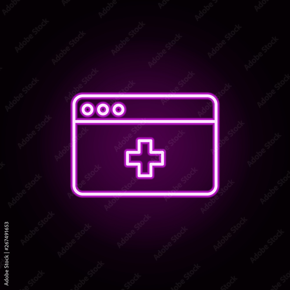 Webpage medical neon icon. Elements of medical set. Simple icon for websites, web design, mobile app, info graphics Webpage medical neon icon. Elements of medical set. Simple icon for websites, web design, mobile app, info graphics