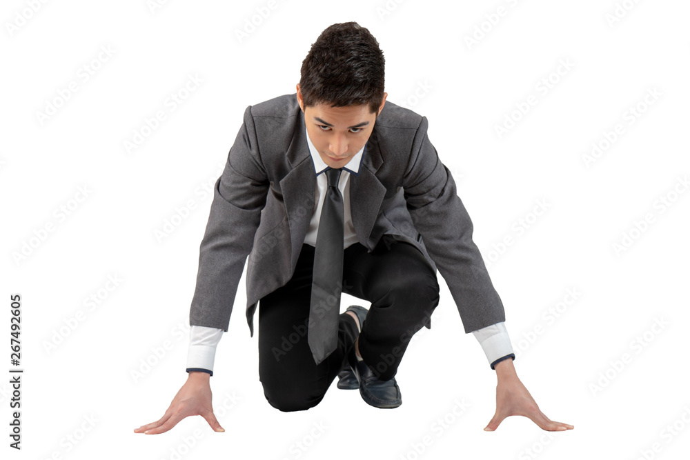 Happy young businessman in suit looking at camera on white background, isolated concept Happy young businessman in suit looking at camera on white background, isolated concept