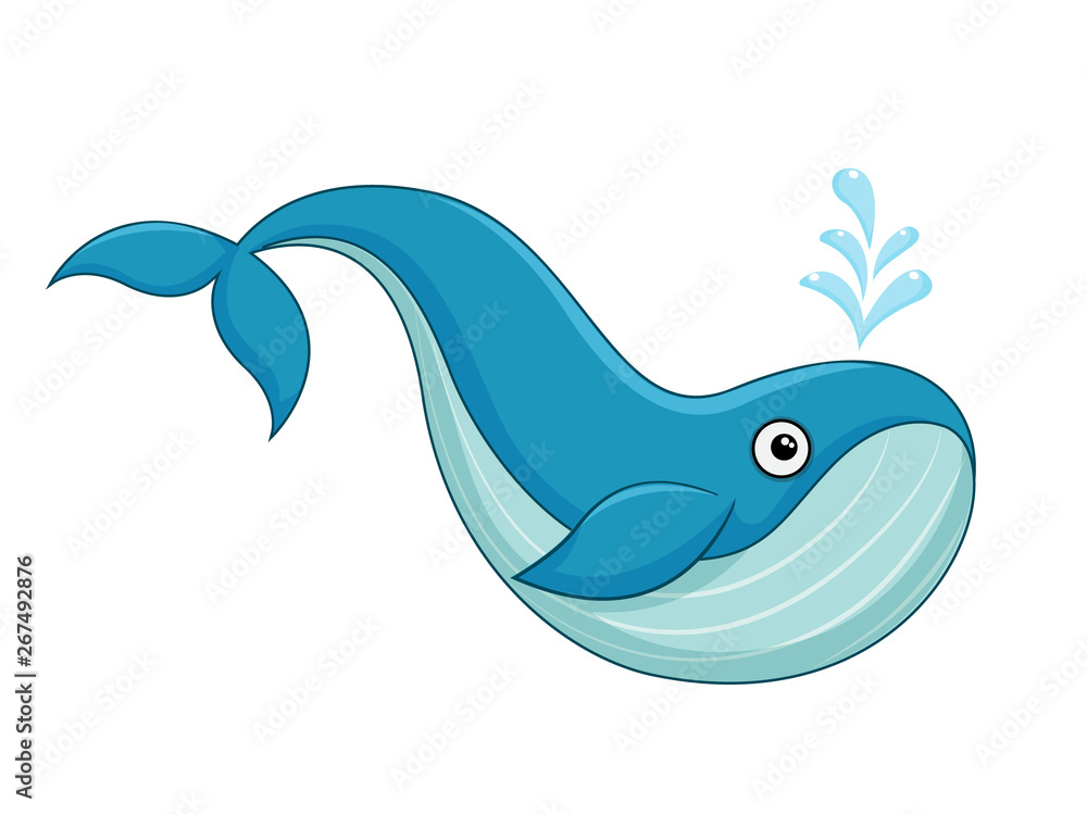 Vector cute cartoon whale isolated on white background. Sea animal ...