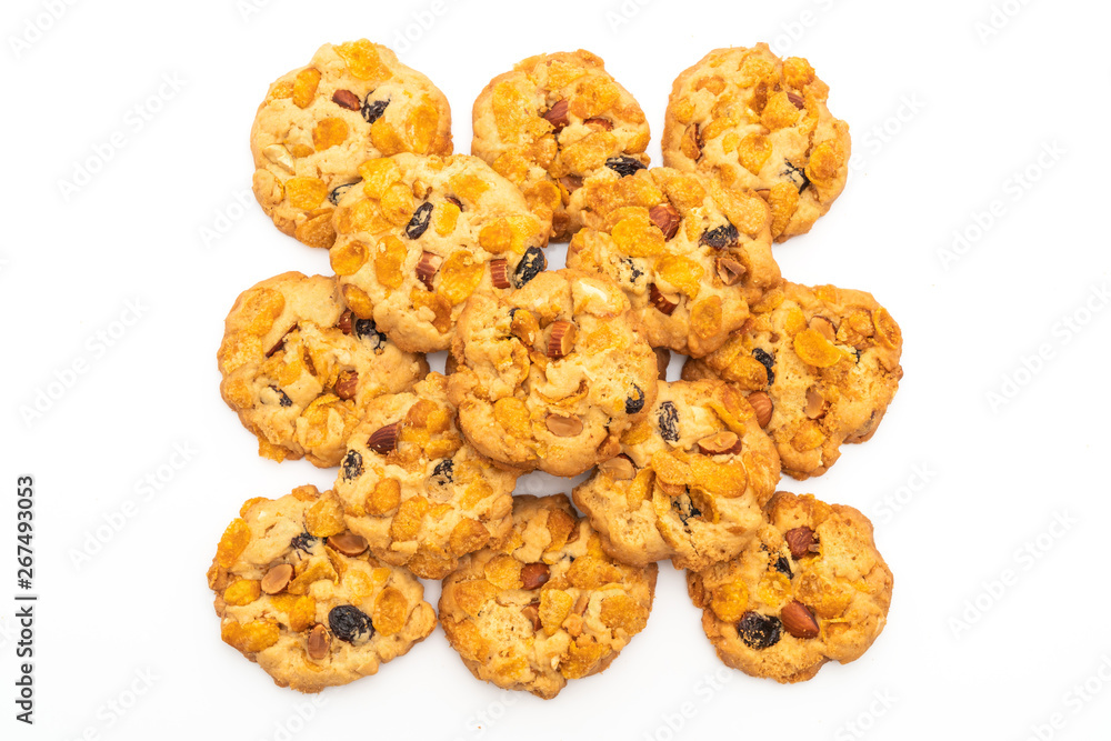 homemade cookies with cornflake raisin and almonds