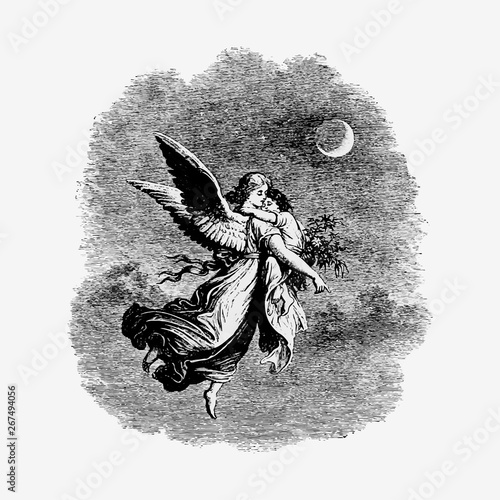 Vintage angel with a child illustration