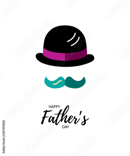 Happy Father's day! Man face with bowler hat and mustache. Flat style vector illustration.