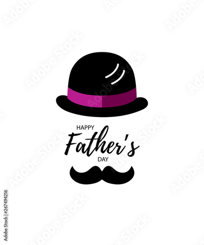 Happy Father's day! Man face with bowler hat and mustache. Flat style vector illustration.