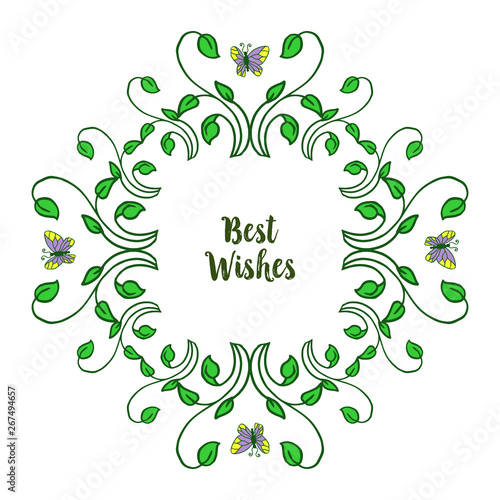 Vector illustration invitation card best wishes for green leafy flower frames with butterflies