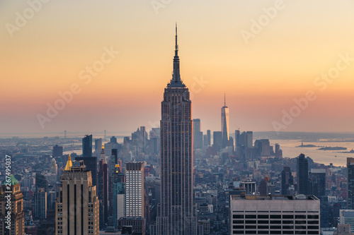 New York City Skyline with Urban Skyscrapers at Sunset, USA