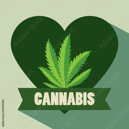 heart with nature cannabis medicine plant and ribbon