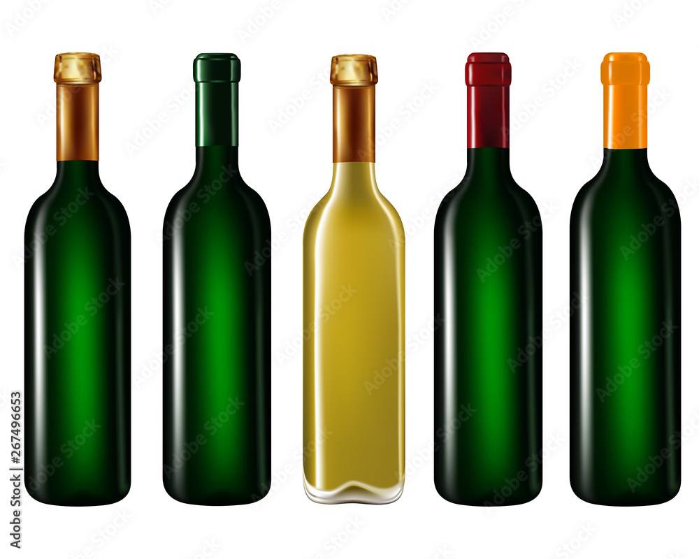 Wine bottles in row