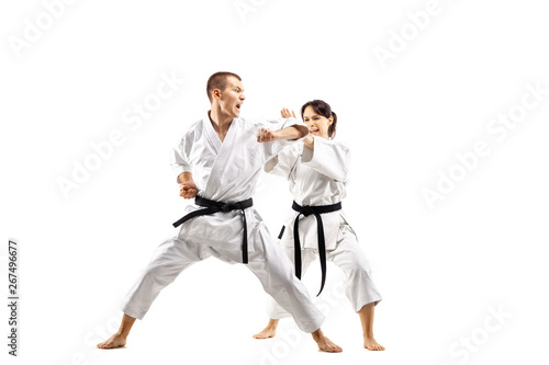 karate girl and boy fighting