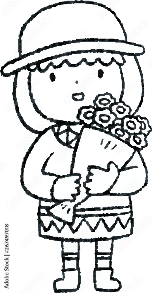 illustration of a girl with a bouquet