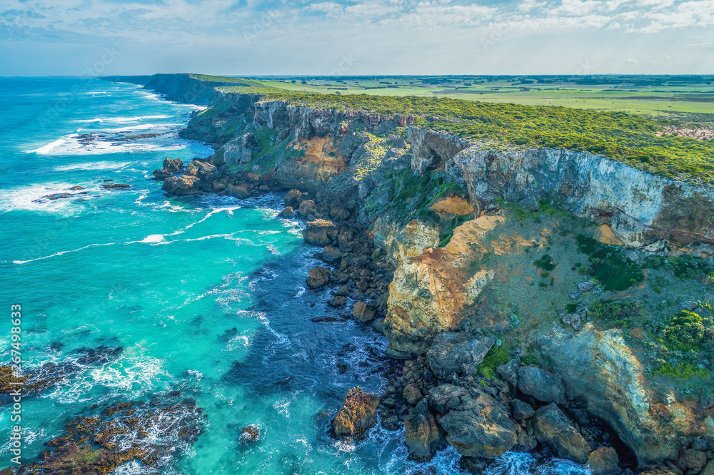 Rugged ocean coastline on Great Ocean Road near Warrnambool, Australia