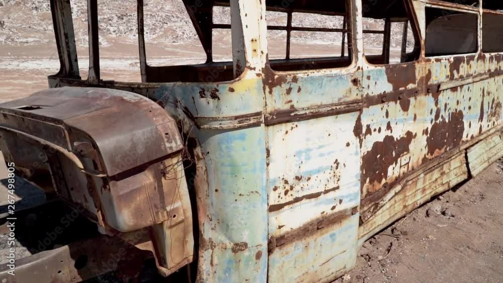 Abandoned bus in Atacama desert, South America, Chile Abandoned bus in Atacama desert, South America, Chile