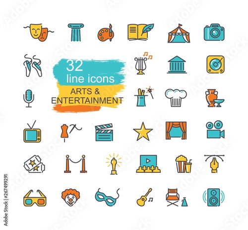 Arts and Entertainment icon set. Collection of vector icons