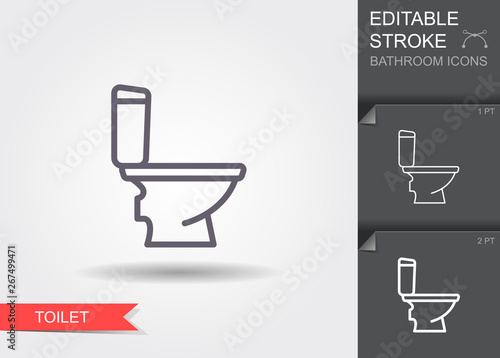 Toilet. Line icon with editable stroke with shadow