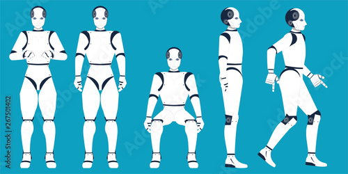 Artificial Intelligence cartoon on blue background.