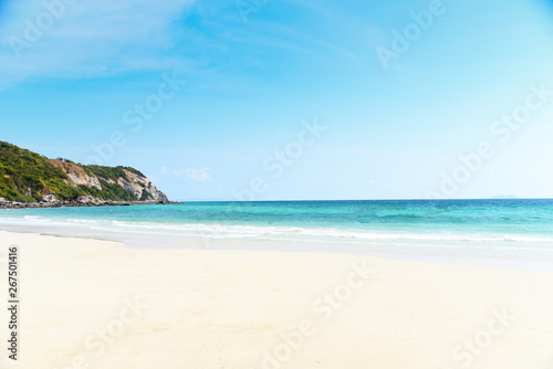 white beach sand sea sandy and blue sky background summer day