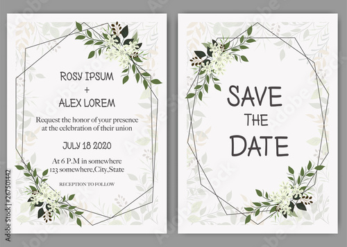 Wedding invite, invitation, save the date card design with elegant lavender  garden  anemone.