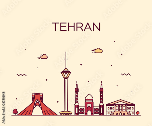 Tehran skyline Iran Trendy vector linear style