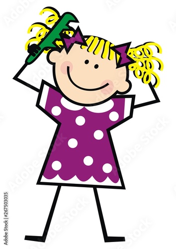 girl and comb, funny vector illustration