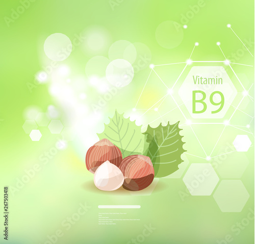 Vitamin B9 on an abstract background.
