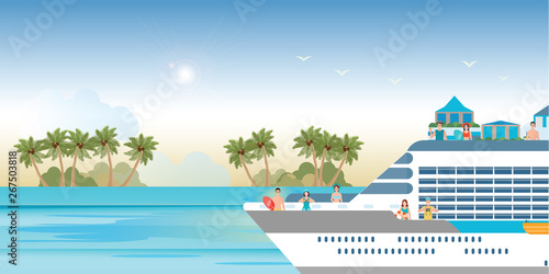 Cruise ship with tourists traveling on a cruise boat.