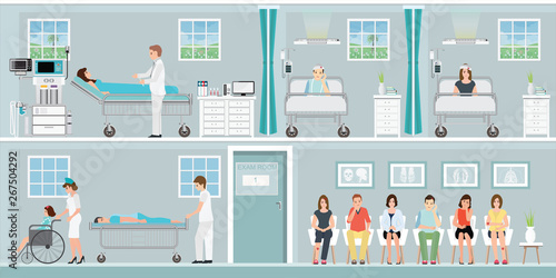 Patients and doctor in hospital.
