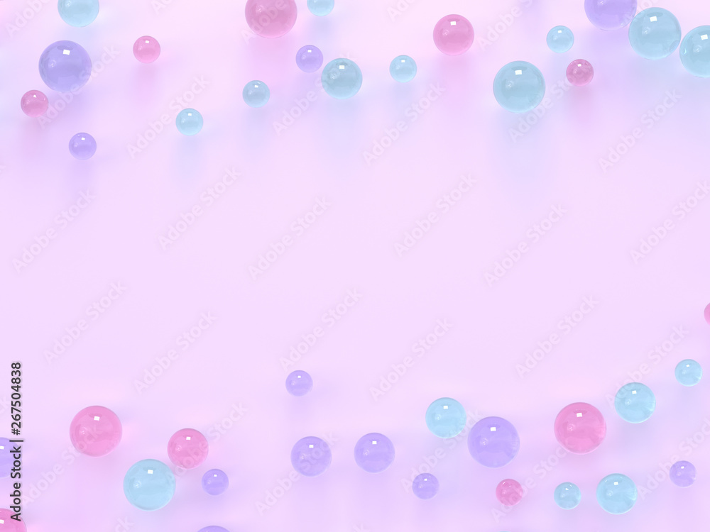 flat lay pink pastel scene many spheres/ball colorful center copy space 3d rendering flat lay pink pastel scene many spheres/ball colorful center copy space 3d rendering