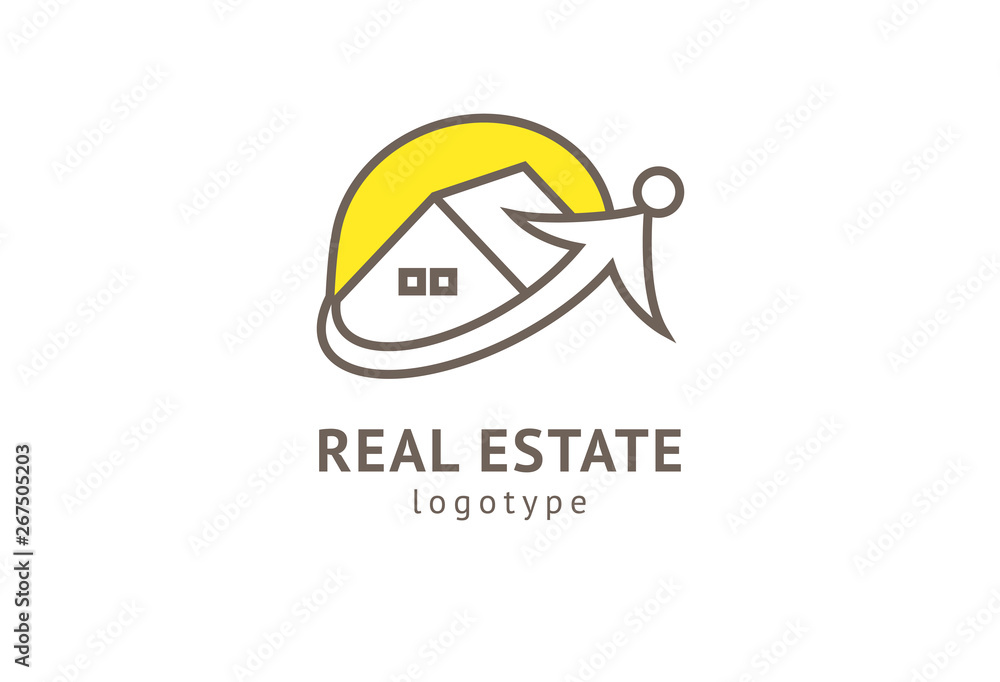 Naklejka premium Abstract real estate agent logo icon vector design. Rent, sale of real estate vector logo, House cleaning, home security, real estate auction. Vector building logo concept.