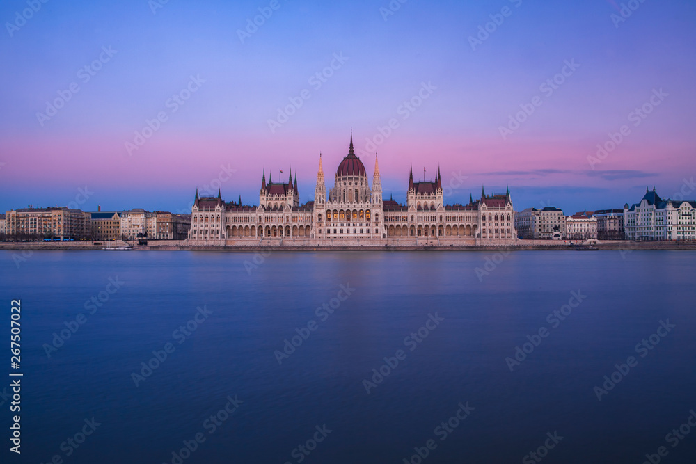 Dusk over Budapest's Parliament House
