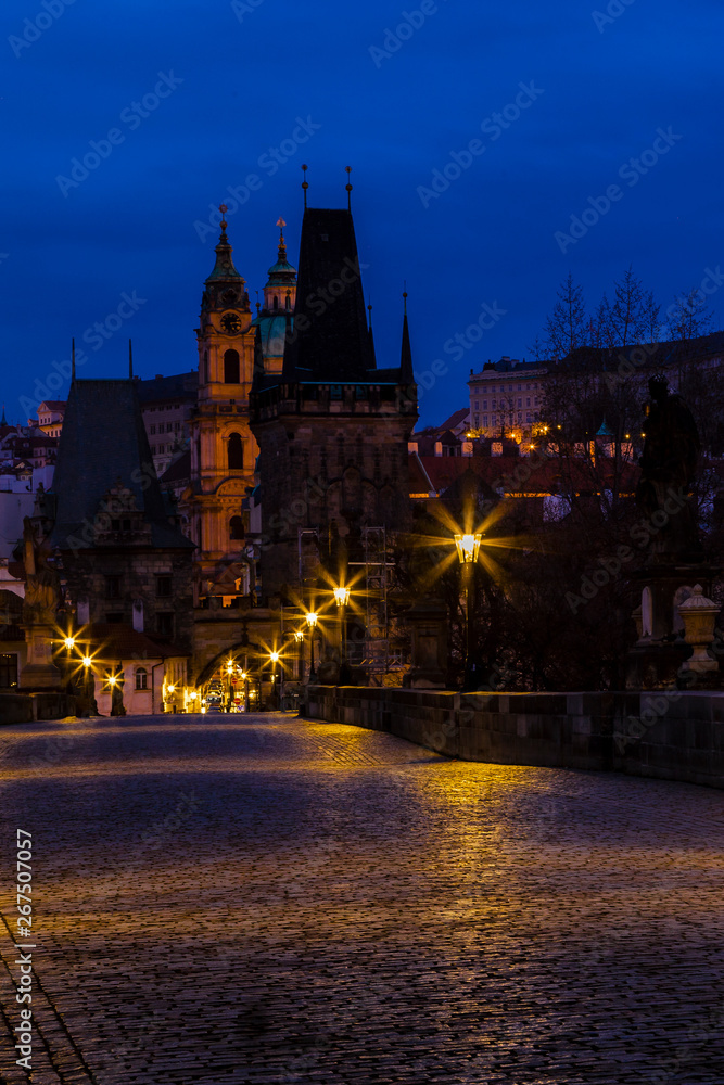 Prague's landmark Charles Bridge at Twilight