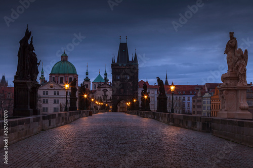 Prague's landmark Charles Bridge at Twilight