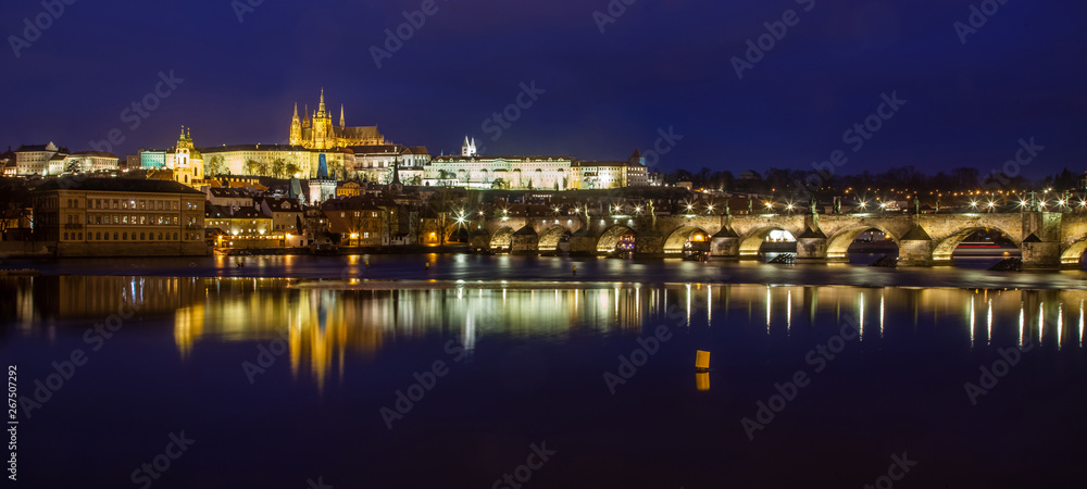 Panorama of the Prague cityscape at twilight