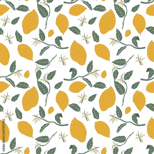 seamless citrus and orange pattern with leaves